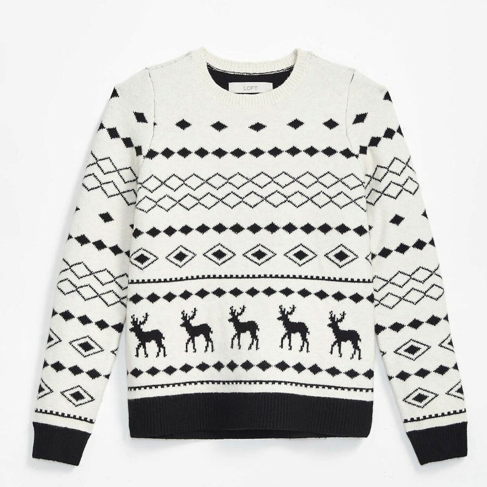 LOFT Fair Isle Reindeer Print Long Sleeve Pullover Sweater (NWT) - Picture 3 of 5